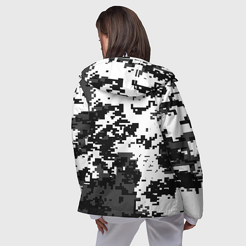 Женская ветровка Камуфляжные пиксели чёрно белый / 3D-Белый – фото 4