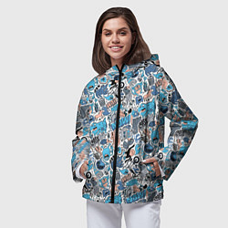 Ветровка с капюшоном женская Дудл животные и монстры, цвет: 3D-черный — фото 2