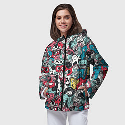 Ветровка с капюшоном женская Дудл животные абстракция, цвет: 3D-черный — фото 2