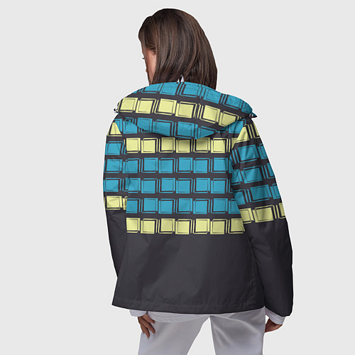 Женская ветровка Голубые и мятные квадраты на темном / 3D-Белый – фото 4