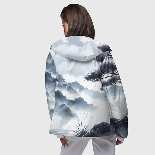 Женская ветровка Японский пейзаж - нейросеть / 3D-Черный – фото 4