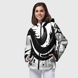 Ветровка с капюшоном женская Чёрно-белая экспрессивная абстракция, цвет: 3D-черный — фото 2