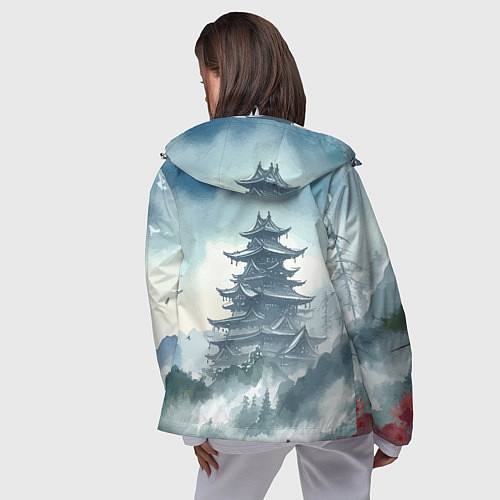Женская ветровка Японская пагода в тумане - нейросеть / 3D-Белый – фото 4