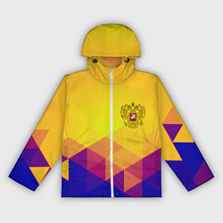 Ветровка с капюшоном женская Желтая геометрия - спорт Россия с гербом, цвет: 3D-белый