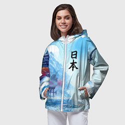 Ветровка с капюшоном женская Японский морской пейзаж - нейроарт, цвет: 3D-белый — фото 2