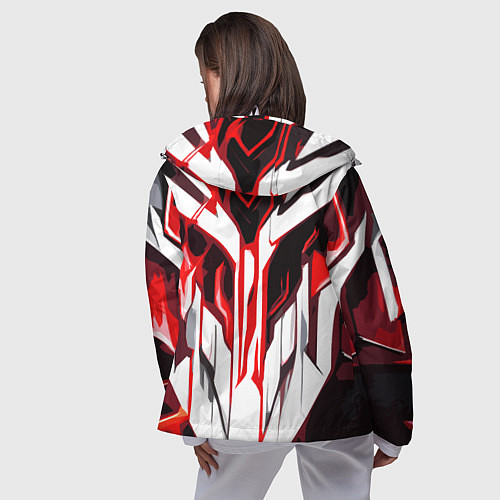 Женская ветровка Хаотичная красно-белая абстракция на чёрном фоне / 3D-Белый – фото 4
