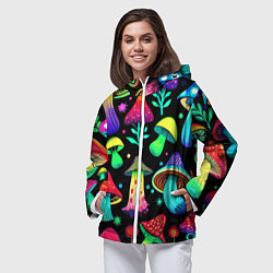 Ветровка с капюшоном женская Биолюминесцентные кислотные грибы, цвет: 3D-белый — фото 2