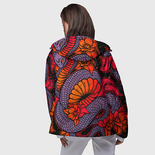 Женская ветровка Цветы и змея - Японский стиль / 3D-Черный – фото 4