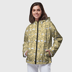 Ветровка с капюшоном женская Дудл человечки носатые - паттерн, цвет: 3D-черный — фото 2