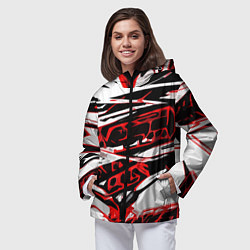 Ветровка с капюшоном женская Красно-чёрная агрессивная абстракция на белом фоне, цвет: 3D-черный — фото 2