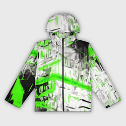 Ветровка с капюшоном женская Бело-зелёная абстракция на чёрном фоне, цвет: 3D-черный
