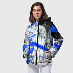 Ветровка с капюшоном женская Сине-белая абстракция на чёрном фоне, цвет: 3D-черный — фото 2