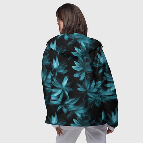 Женская ветровка Размытые сине-зеленые цветы на черном фоне / 3D-Черный – фото 4