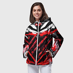 Ветровка с капюшоном женская Red and white abstraction on a black background, цвет: 3D-белый — фото 2