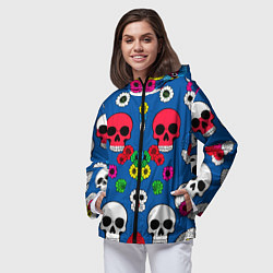 Ветровка с капюшоном женская Паттерн из цветных черепков муэрто - нейроарт, цвет: 3D-черный — фото 2