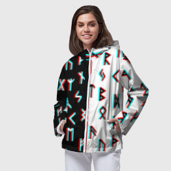 Ветровка с капюшоном женская Doom glitch pattern, цвет: 3D-белый — фото 2