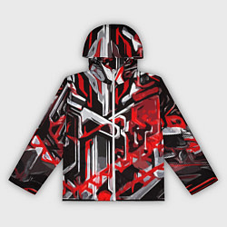 Женская ветровка Красно-белая агрессивная абстракция на чёрном фоне