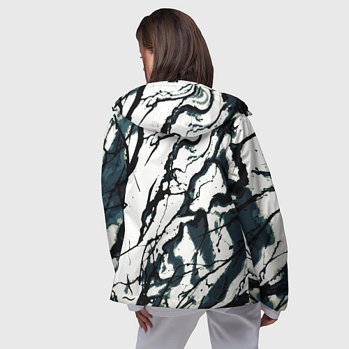 Женская ветровка Абстрактная текстура мрамор белый с тёмно-синим / 3D-Черный – фото 4