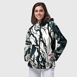 Ветровка с капюшоном женская Абстрактная текстура мрамор белый с тёмно-синим, цвет: 3D-черный — фото 2
