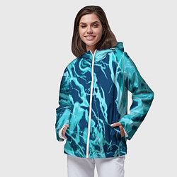 Ветровка с капюшоном женская Морской сине-голубой абстракция, цвет: 3D-белый — фото 2