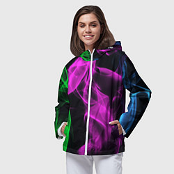 Ветровка с капюшоном женская Неоновый огненный дым, цвет: 3D-белый — фото 2