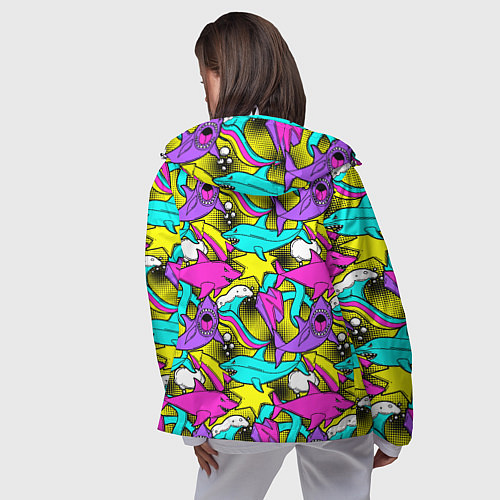 Женская ветровка Цветные акулы паттерн / 3D-Белый – фото 4