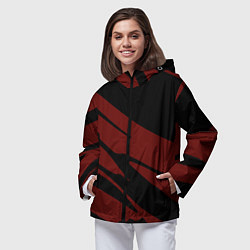 Ветровка с капюшоном женская Чёрный с бордовыми полосами, цвет: 3D-черный — фото 2