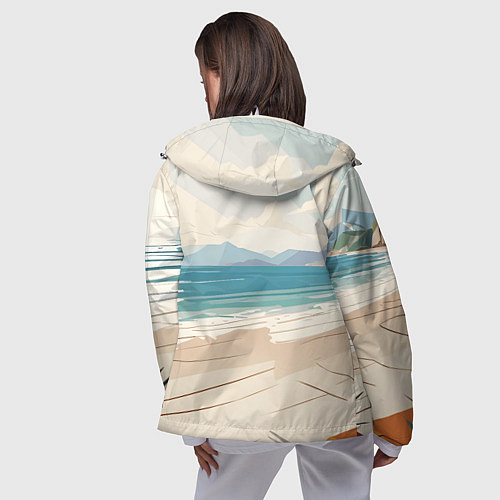 Женская ветровка Летний пейзаж с женщиной на пляже / 3D-Белый – фото 4