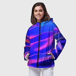 Ветровка с капюшоном женская Неоновые волны градиент, цвет: 3D-черный — фото 2