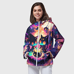 Ветровка с капюшоном женская 2 котика ведьмы, цвет: 3D-белый — фото 2