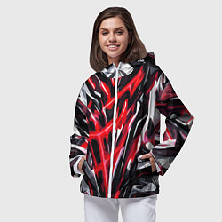Ветровка с капюшоном женская Красная энергетическая абстракция, цвет: 3D-белый — фото 2