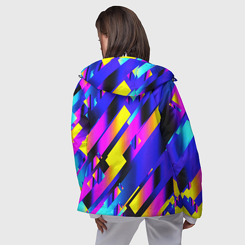 Женская ветровка Неоновая геометрия плитка / 3D-Белый – фото 4