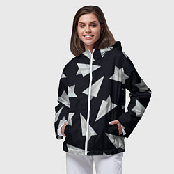 Ветровка с капюшоном женская Белый бумажный самолётик - Телеграм, цвет: 3D-белый — фото 2