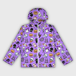 Ветровка с капюшоном женская Кавайный хэллоуин - призраки и черепа на сиреневом, цвет: 3D-белый