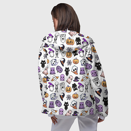 Женская ветровка Кавайный хэллоуин - призраки и черепа на белом фон / 3D-Белый – фото 4