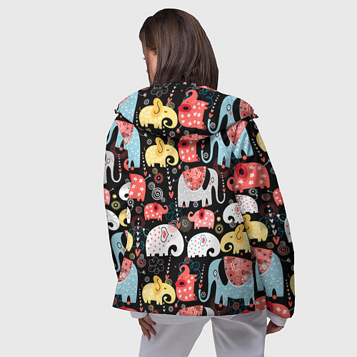 Женская ветровка Цветные слонята паттерн / 3D-Черный – фото 4