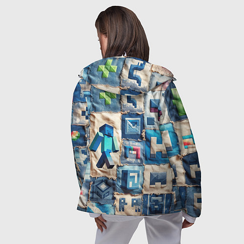 Женская ветровка Minecraft шагает на пэчворк / 3D-Белый – фото 4