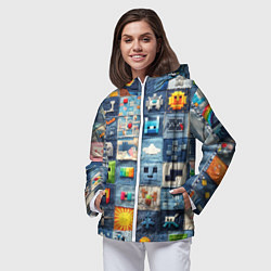 Ветровка с капюшоном женская Minecraft фигуры на пэчворк, цвет: 3D-белый — фото 2