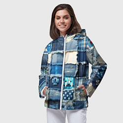 Ветровка с капюшоном женская Minecraft на пэчворк дениме, цвет: 3D-белый — фото 2