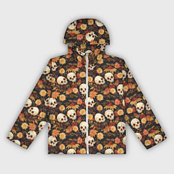 Женская ветровка Черепа и цветы - паттерн