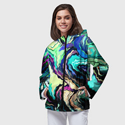 Ветровка с капюшоном женская Абстракция смесь красок сине-зелёный, цвет: 3D-черный — фото 2