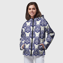 Ветровка с капюшоном женская Механический череп паттерн, цвет: 3D-черный — фото 2