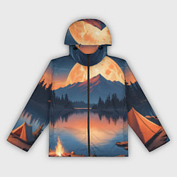 Ветровка с капюшоном женская Костер на берегу озера, цвет: 3D-черный