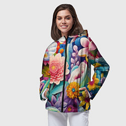 Ветровка с капюшоном женская Лето объемные цветы, цвет: 3D-черный — фото 2