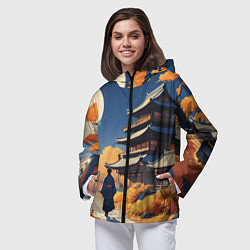 Ветровка с капюшоном женская Азия ночь луна, цвет: 3D-черный — фото 2