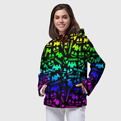 Ветровка с капюшоном женская Marshmello neon steel pattern, цвет: 3D-черный — фото 2