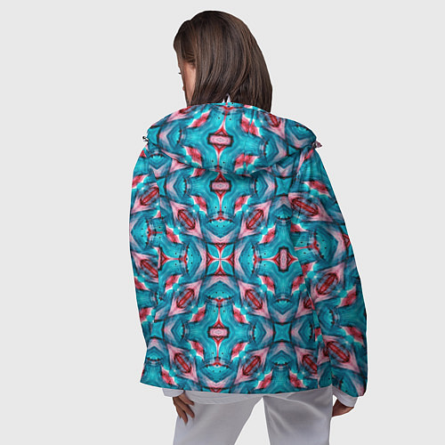 Женская ветровка Калейдоскопический узор из голубых и красных штрих / 3D-Белый – фото 4