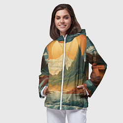 Ветровка с капюшоном женская В теплых горах на закате, цвет: 3D-белый — фото 2