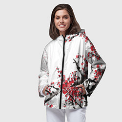 Ветровка с капюшоном женская Китайский стиль - слива, цвет: 3D-черный — фото 2