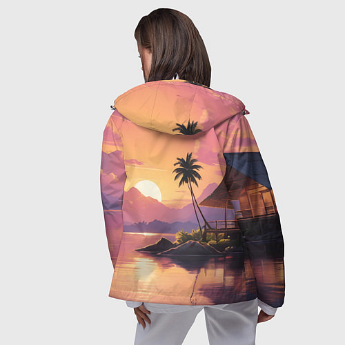 Женская ветровка Домик на берегу закат / 3D-Белый – фото 4